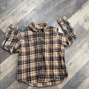 Eddie Bauer Men's Plaid Button-Down Shirt - Brown, Blue, and Cream